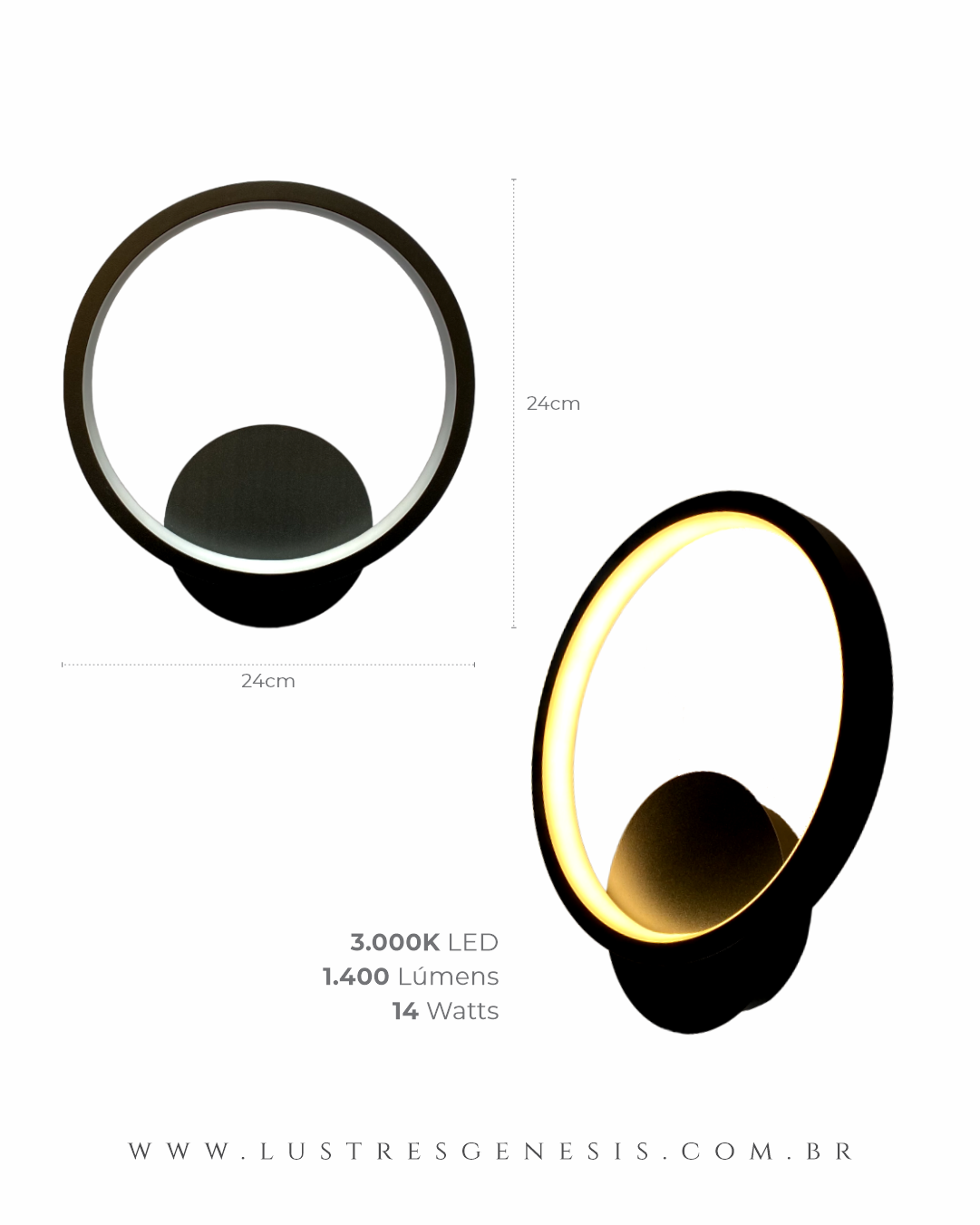 Arandela moderna preta redonda de LED, modelo Sindora DCB03052, para decoração de interiores. Lustres Gênesis loja online de Lustres e Iluminação Decorativa